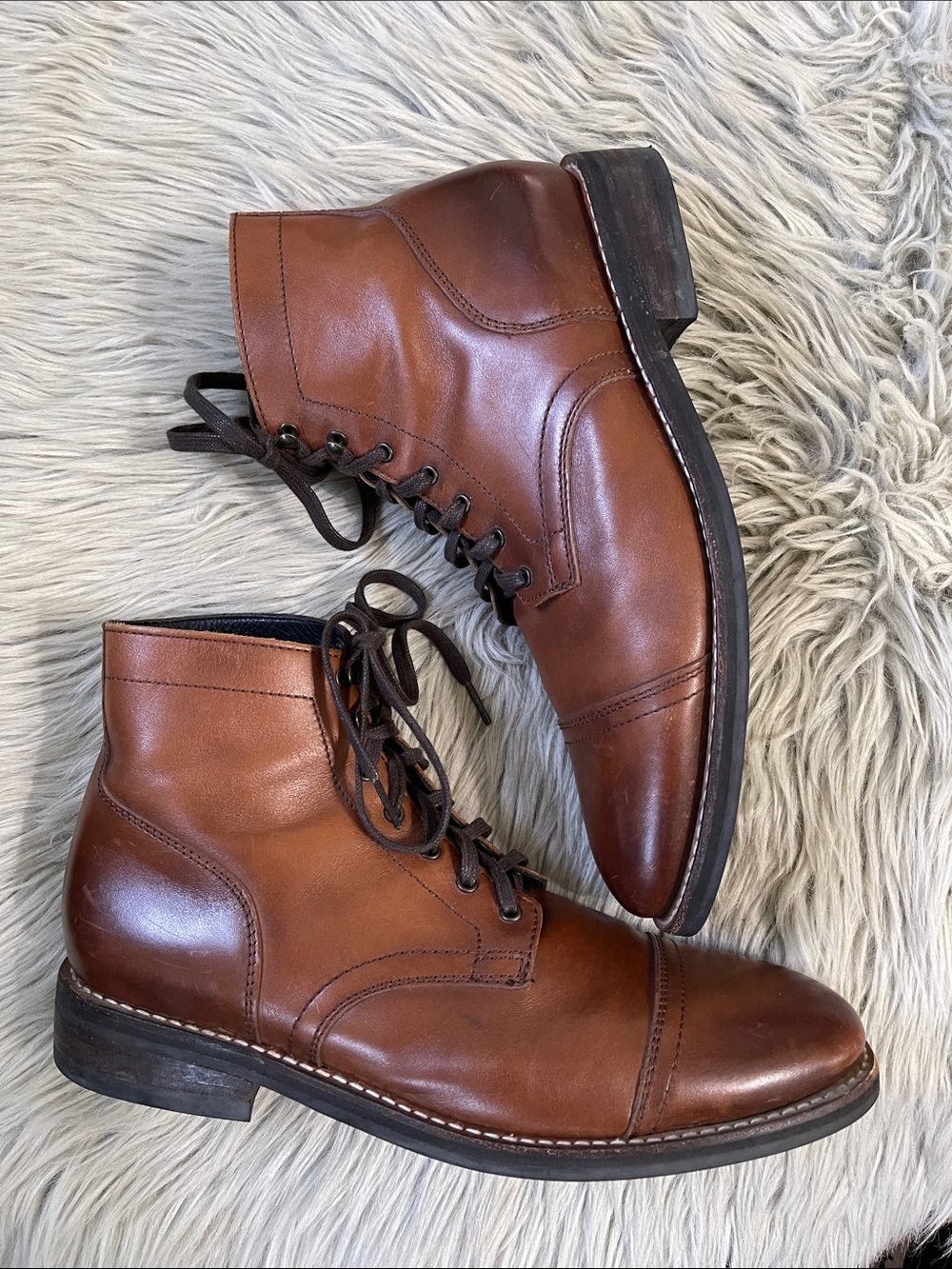 Thursday Boot Company Cognac Leather Cap-Toe Lace-Up Boots